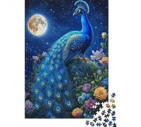 Blue Pavo Real,Rompecabezas para Adultos 38x26cm/1000pcs,Juegos De Desafío De Flores Under The Stars