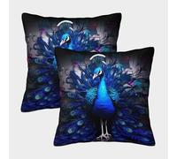 Blue Peacock Art - Diseño Digital de fantasía Fundas Cojines para Sofá 2 Piezas Disponible Todas Las Estaciones Funda De Almohada Throw Cojín Decoración Almohadon Cubre para Sala Hogar 50x50cm