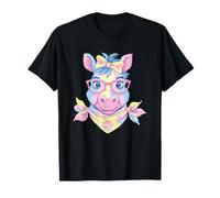 Blue Pig Retrato Animal Lover Graphic Gafas Rosa Floral Camiseta