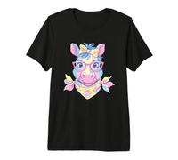 Blue Pig Retrato Animal Lover Graphic Gafas Rosa Floral Camiseta Premium
