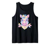 Blue Pig Retrato Animal Lover Graphic Gafas Rosa Floral Camiseta sin Mangas