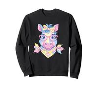 Blue Pig Retrato Animal Lover Graphic Gafas Rosa Floral Sudadera