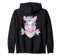 Blue Pig Retrato Animal Lover Graphic Gafas Rosa Floral Sudadera con Capucha