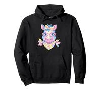 Blue Pig Retrato Animal Lover Graphic Gafas Rosa Floral Sudadera con Capucha