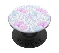Blue Pink Starfish Shell Coral Ocean Life and Beach Pattern PopSockets PopGrip Adhesivo