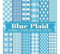 Blue Plaid Scrapbook Paper Craft Pad: 12 Blue Pattern Designs, 24 Double-Side Sheets Printed on 8.5"x8.5" Sized Paper With Premium Color. Perfect for ... Collage, Cardstock, Gift Wrapping and More!