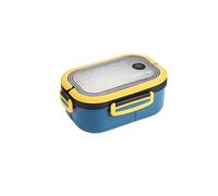 (Blue) Plastic Lunch Box With Spoon Fork Student Office Microwave Oven Bento Boxes Double Layer Fresh-keeping Food Container Tableware