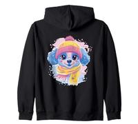 Blue Poodle Winter Retrato Perro Amante Gráfico Bufanda Amarilla Sudadera con Capucha