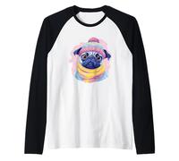 Blue Pug Winter Retrato Perro Amante Gráfico Rosa Amarillo Bufanda Camiseta Manga Raglan