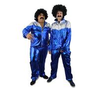 BLUE PURPLE SHELL SUIT + CURLY WIG + TASH SIZE LARGE IDEAL FOR CHAV-SCOUSER-80'S-1980'S FANCY DRESS COSTUME 42-44 INCH CHEST (disfraz)