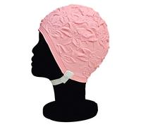 Blue Reef Gorro de natación con diseño de lirio de látex, suave, flexible, color sólido, efecto 3D, floral, estilo clásico, estilo retro, aspecto vintage, gorra de natación generosa talla única para