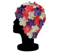 Blue Reef Isla Floral - Gorro de natación para mujer, diseño de pétalos 3D, estilo vintage, talla única, color rosa, morado y blanco