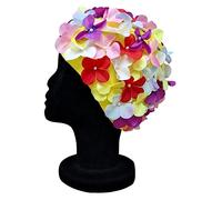 Blue Reef Leo Floral Señoras Clásico Retro 3D Flor Pétalo Multicolor Amarillo Rosa Púrpura Azul Blanco Rojo Elegante Vintage Bonito Sombrero De Natación Gorro De Natación Talla Única Adultos