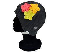 Blue Reef Rome Bubble Gorro de natación para mujer, diseño floral, clásico, retro, 3 flores, pétalos 3D, 3 colores tropicales, elegante, vintage, talla única, para adultos, con correa ajustable