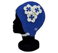 Blue Reef Seúl Bubble - Gorro de natación para mujer, diseño floral, clásico, retro, 3 flores, 2 colores, trío de pétalos 3D, estilo vintage, talla única, para adultos, con correa ajustable