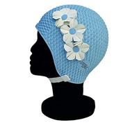 Blue Reef Tunis Bubble - Gorro de natación para mujer, diseño floral, 3 flores, 2 filas de colores, 3D, pétalos, elegante, vintage, talla única para adultos con correa ajustable (azul cielo)