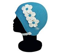 Blue Reef Tunis Bubble - Gorro de natación para mujer, diseño floral, 3 flores, 2 filas de colores, diseño de pétalos 3D, talla única, para adultos, con correa ajustable (azul)