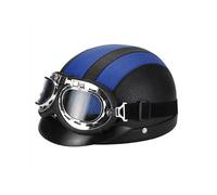 (Blue) Retro Motorcycle Leather Half Helmet With Goggles