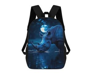 Blue Rhino Drinking Under Moonlight Mochila Escolar Mochila De Papelería De Moda Mochila Impermeable Mochilas Informales Para El Día A Día - Perfecta Para Viajes, Trabajo Y Uso Diario 17inch