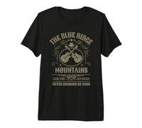 Blue Ridge Mountains con Guitarras, diseño Envejecido Vintage Camiseta Premium