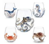Blue Ringed Octopus Glassware, 3D Octopus Stemless Wine Glass, Marine Animal Drinkware For Coastal Home Bar Decor (5 Pcs)