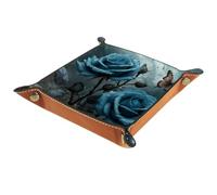 Blue Rose Butterfly - Bandeja portátil para dados de piel de microfibra, caja de juego para D&D, RPG, juegos de mesa o almacenamiento de llaves de teléfono de escritorio, 20.5 x 8.0 pulgadas