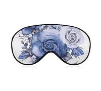 Blue Rose Flower Branch Sleep Mask Acuarela Boda Floral Blindfold para dormir Elástico Blackout Eye Mask Cover para toda la noche de sueño Viajes y siesta