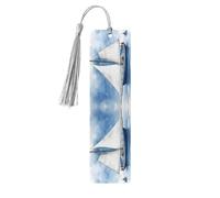 Blue Sailboat - Juego de 1 marcapáginas de borla para mujer, 5 piezas, suministros de estudio de libros de madera, accesorios para leer