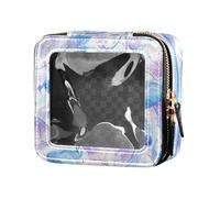 Blue Sea Jellyfish - Bolsa de maquillaje transparente impermeable de piel para viajes