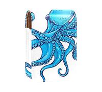 Blue Sea Octopus Ocean Animal Lip Gloss Estuche portátil Mini Lipstick Storage Box Travel Lipstick Organizador Case con espejo para mujer, Varios colores, 9.5x2x7 cm/3.7x0.8x2.7 in