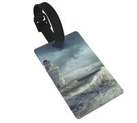 Blue Sea of Storm Beacon Under Dramatic Dark Sky at Night 2 etiquetas de equipaje, cubierta de privacidad, etiqueta de identificación y tarjeta de dirección para maleta de viaje