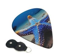 Blue Sea Star - 6 púas de celuloide de 0,96 mm de grosor con soporte de cuero para púas, púas de guitarra personalizadas para bajo, guitarras eléctricas y acústicas, regalo para los amantes