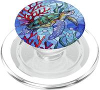 Blue Sea Turtle in Corals Mosaic Art Ocean Theme PopSockets PopGrip para MagSafe