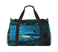 Blue Shark - Bolsa de viaje grande reutilizable, bolsa de compras para vacaciones, bolsa deportiva con correa cruzada ajustable
