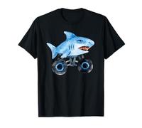 Blue Shark Driving Monster Car Truck Lindo diseño de Acuarela Camiseta