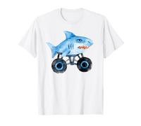 Blue Shark Driving Monster Car Truck Lindo diseño de Acuarela Camiseta