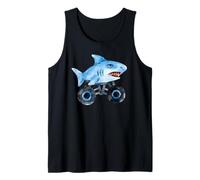 Blue Shark Driving Monster Car Truck Lindo diseño de Acuarela Camiseta sin Mangas