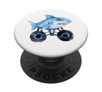 Blue Shark Driving Monster Car Truck Lindo diseño de Acuarela PopSockets PopGrip Adhesivo