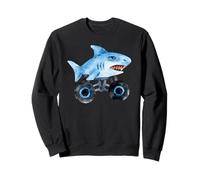 Blue Shark Driving Monster Car Truck Lindo diseño de Acuarela Sudadera