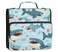 Blue Sharks Star - Carpeta con cremallera de 3 anillos con asa y correa para el hombro, capacidad para 500 hojas, bolsa organizadora de almacenamiento con múltiples bolsillos para la escuela y la