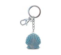 Blue Shell Keychain - Silver 3D Sparkling Charm Rhinestones Fashionable Stylish Metal Alloy Durable Key Ring Bling Crystal Jewelry Accessory with Clas