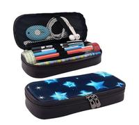 Blue Shining Stars - Neceser de piel con estampado de estrellas, funda de piel con solapa, espaciosa, bolsa de almacenamiento, color negro, talla única, Negro, One Size