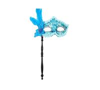 (Blue)Shiny Sequins Queen Mask Women Masquerade Mask Halloween Party Mask with Holding Stick Half Face Mask Mardi Gras Mask rose Red