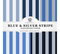 Blue & Silver Stripe Scrapbook Paper: 20 Double-Sided Sheets for Scrapbooking, Junk Journals, Card Making, Decoupage, Origami, Paper Crafts, DIY Projects and Mixed Media