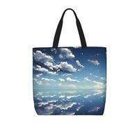 Blue Sky and white clouds - Bolsas de hombro reutilizables para mujer, bolsas de compras multifunción de gran capacidad