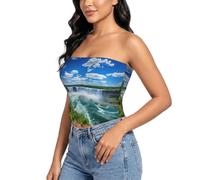 Blue Sky - Blusa sin tirantes para mujer con estampado de árbol de invierno, American Falls, S