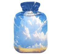 Blue Sky - Botella de agua caliente con funda de forro polar suave, bolsa de agua caliente para aliviar el dolor de cuello y hombros, terapias frías y calientes, talla S