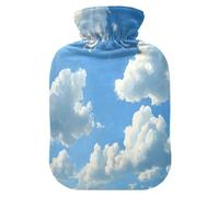 Blue Sky Clouds (1) Botella de agua caliente con funda de forro polar suave, bolsa de agua caliente para aliviar el dolor de cuello y hombros, terapias frías y calientes, L