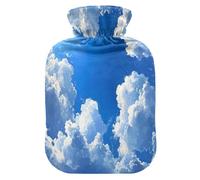 Blue Sky Clouds - Botella de agua caliente con funda de forro polar suave, bolsa de agua caliente para aliviar el dolor de cuello y hombros, terapias frías y calientes, talla L