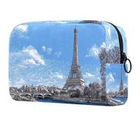 Blue Sky - Neceser grande para mujer, diseño de la Torre del Sena y el Río París, neceser de viaje, organizador de maquillaje con cremallera